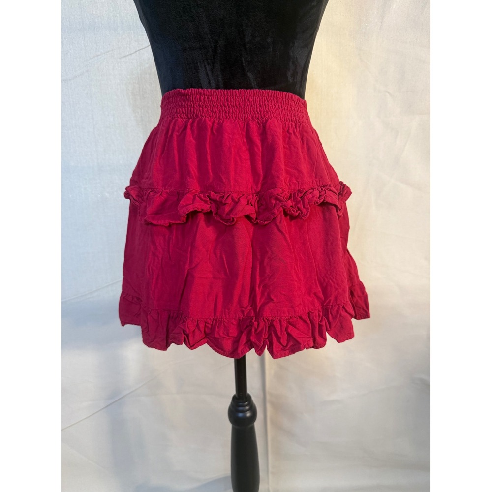 Le Lis Collection Womens Red Tiered Ruffle Mini Skirt Smocked Waist Size L